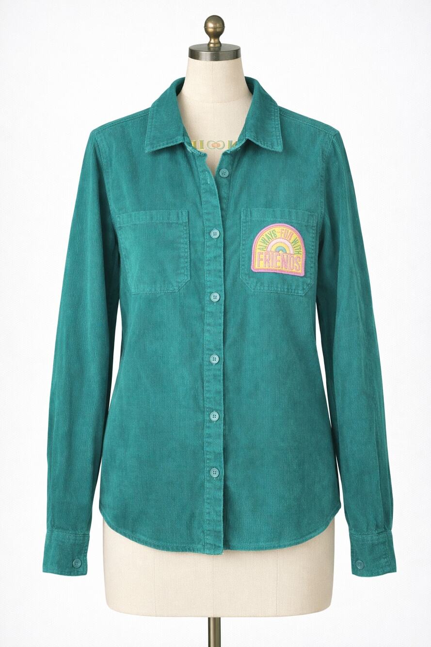 Hello Kitty & Friends Green Corduroy Shirt Button Down Large